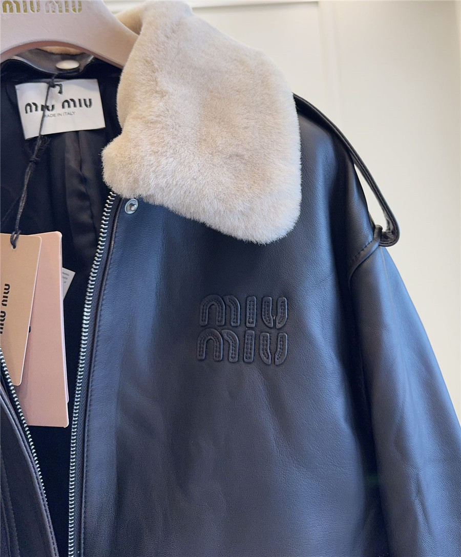 Miu Miu fur collar leather jacket