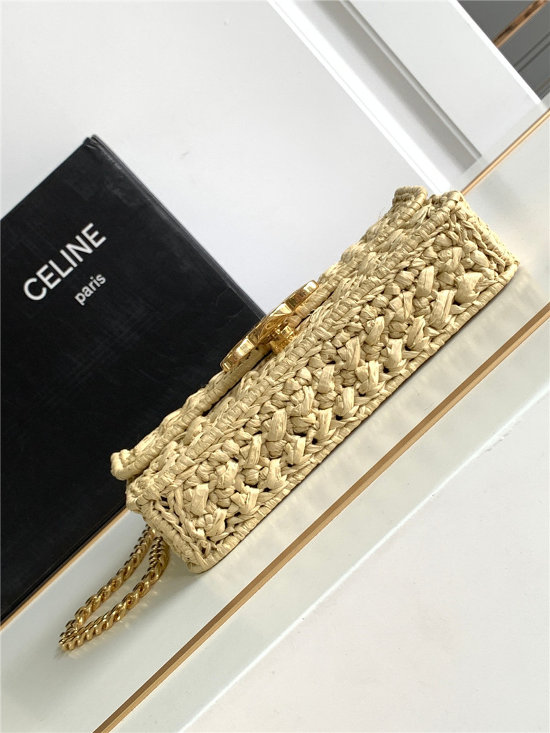 Celin Raffia Effect Claude Chain Shoulder Bag Natural