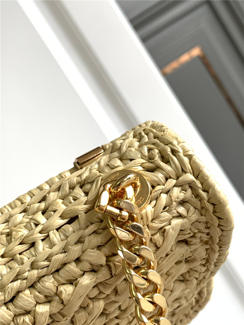 Celin Raffia Effect Claude Chain Shoulder Bag Natural