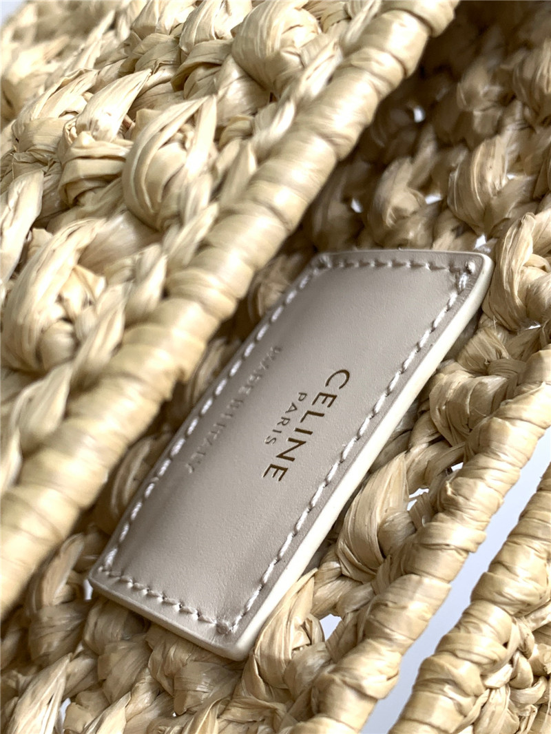 Celin Raffia Effect Claude Chain Shoulder Bag Natural