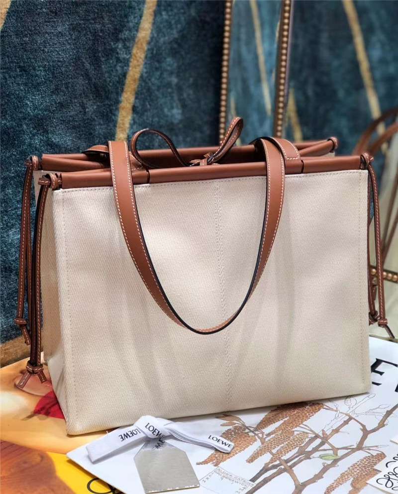 L0ew* cushion large leather-trimmed canvas tote