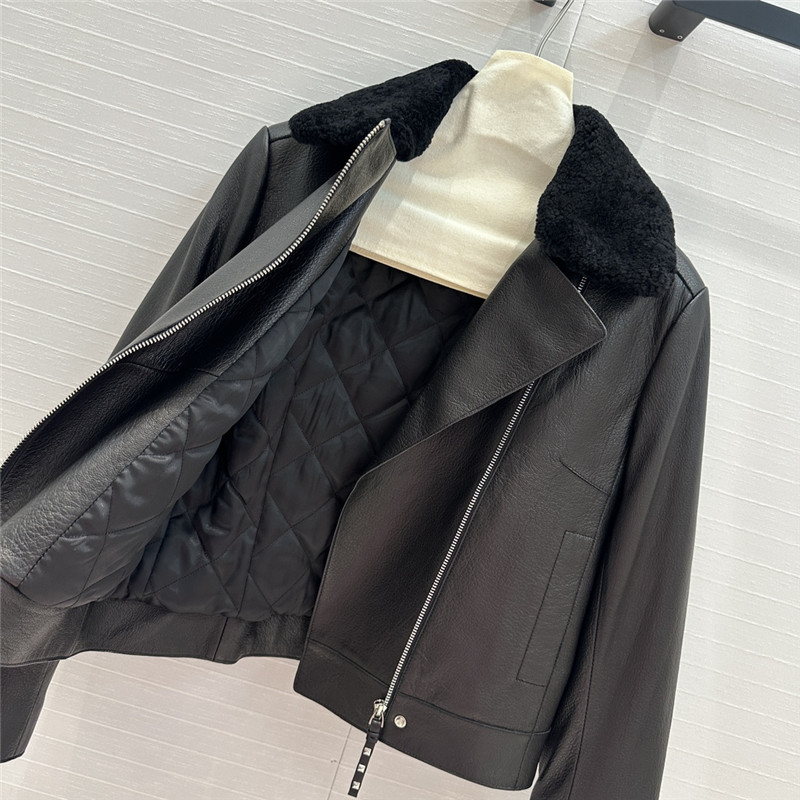 H**me5 lambskin collar motorcycle jacket