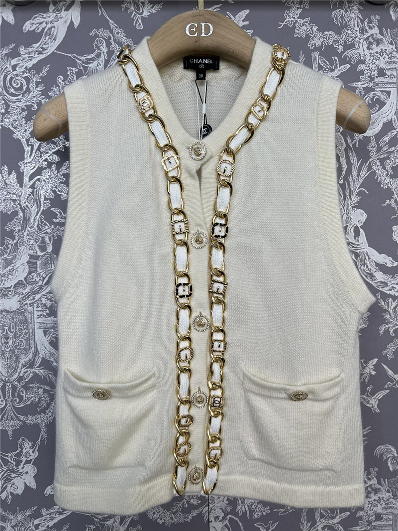 Ch**el chain cashmere knit cardigan vest