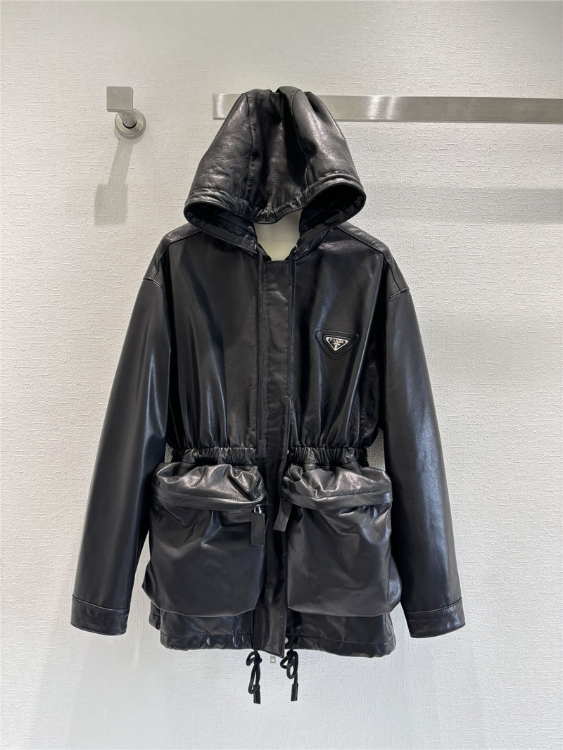 Pra*a hooded leather jacket