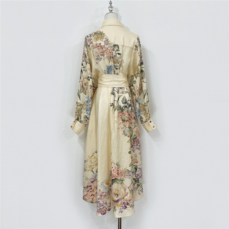 zimm  linen printed colorful button up dress