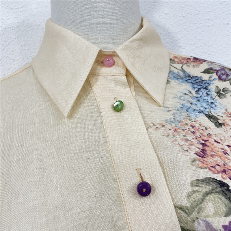 zimm  linen printed colorful button up dress