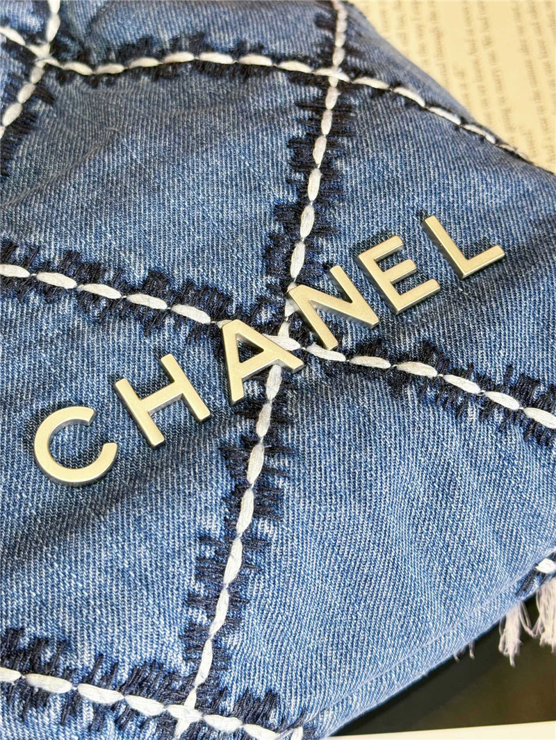 Ch**el blue stitched denim mini 22 bag