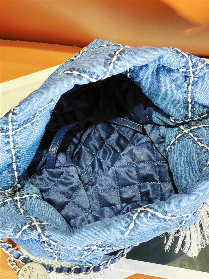 Ch**el blue stitched denim 22 bag