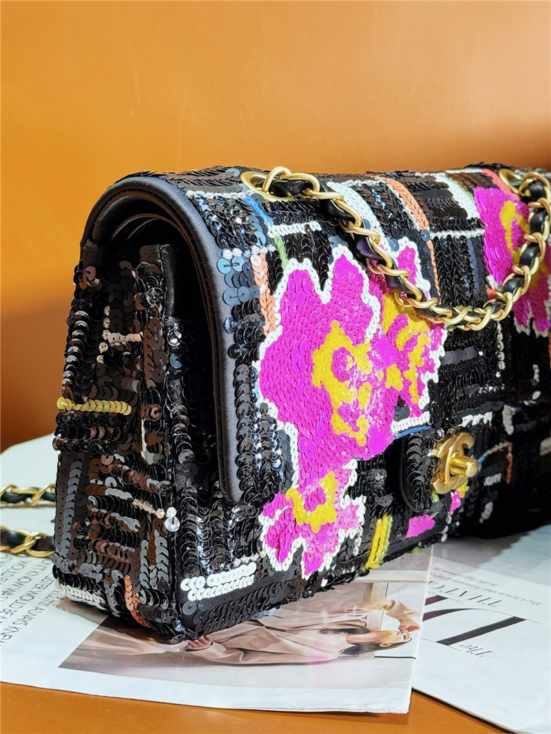 Ch**el flower sequin classic cf bag
