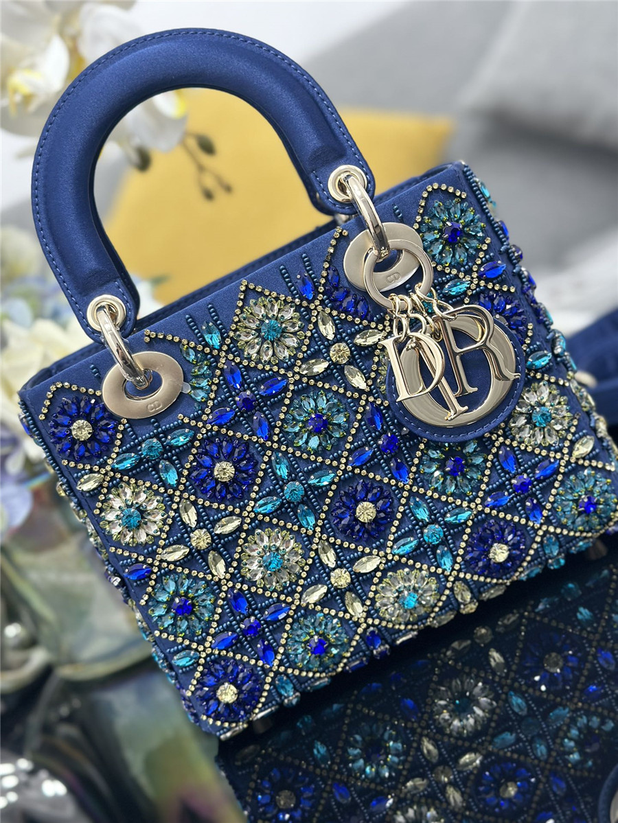 d10r embroidered blue D1am0nd bag