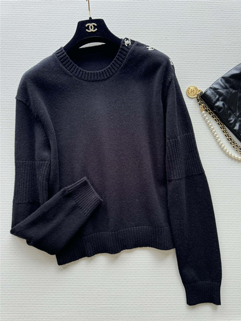 Ch**el logo shoulder buttons cashmere sweater