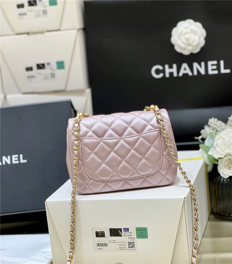 Ch**el pink logo pearl chain bag small