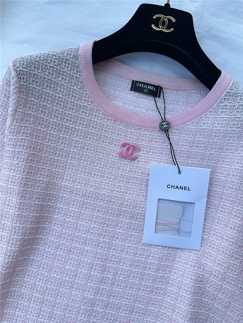 Ch**el pink heavyweight logo jacquard top