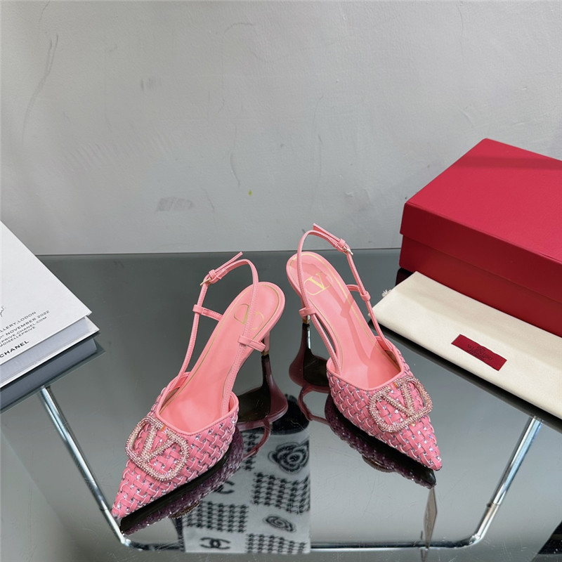 va1e*ntin0 heavy woven v D1am0nd high heel sandals