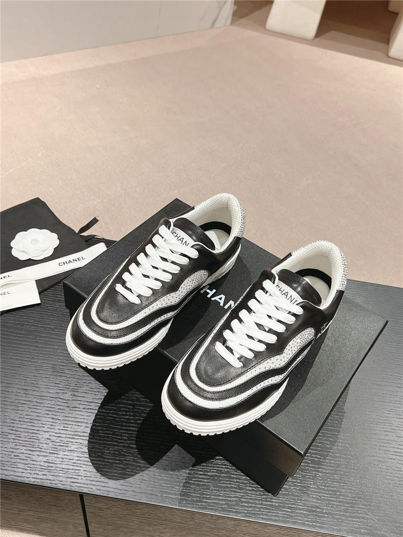 Ch**el rhinestone stitching casual sneakers