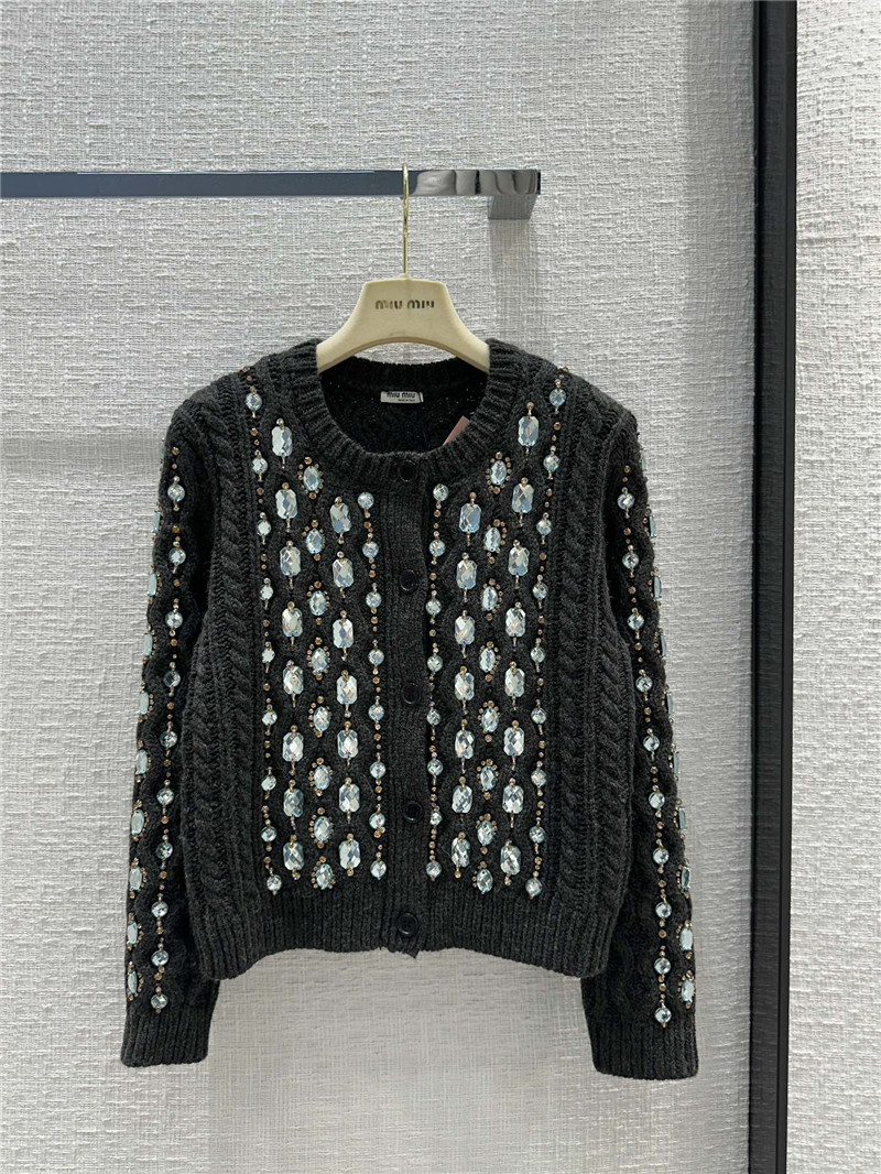 Miu Miu Round Neck Beaded Cardigan