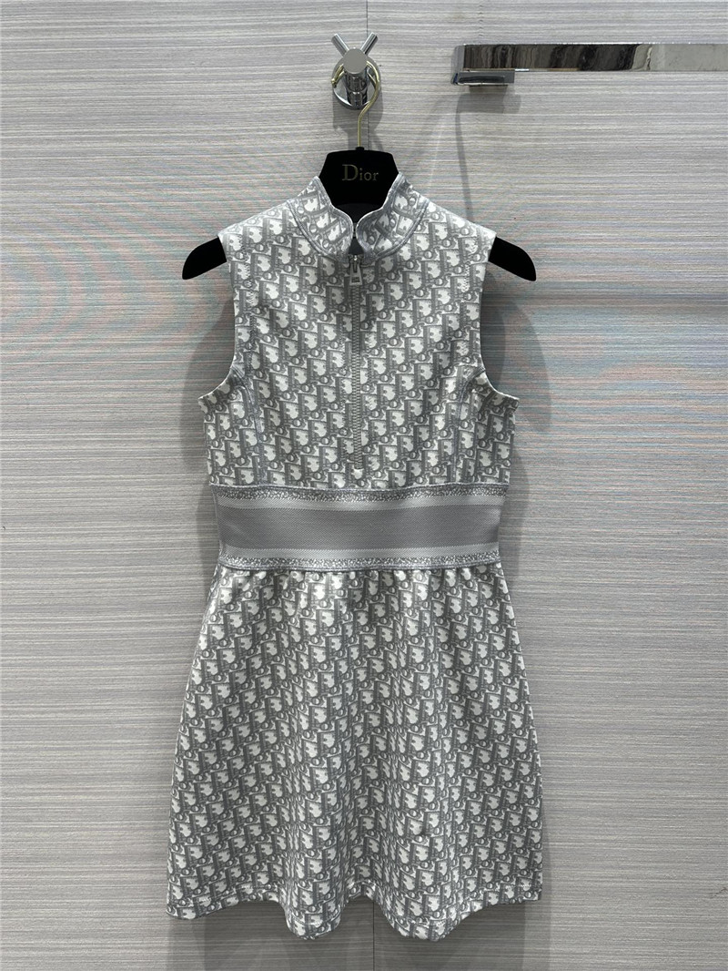 D10r grey sleeveless logo print dress