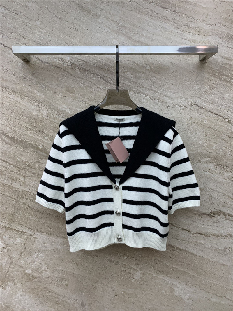Miu Miu Navy Shawl Striped Cardigan