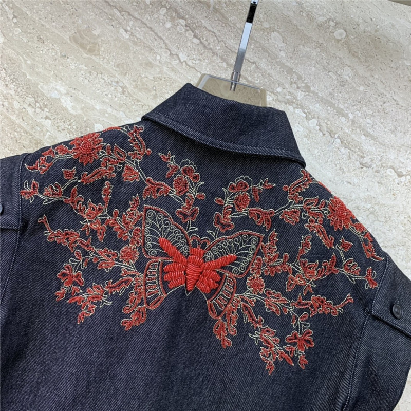 D10r heavy embroidered denim vest jacket