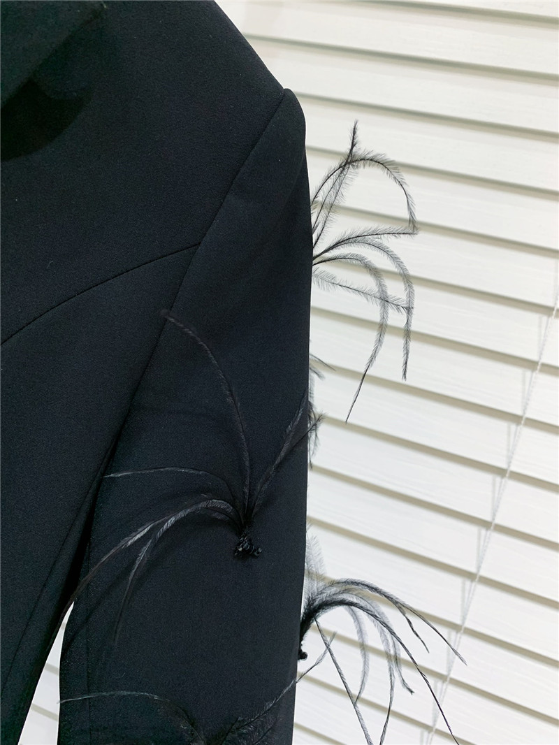M1um1u luxurious patchwork feather acetate blazer