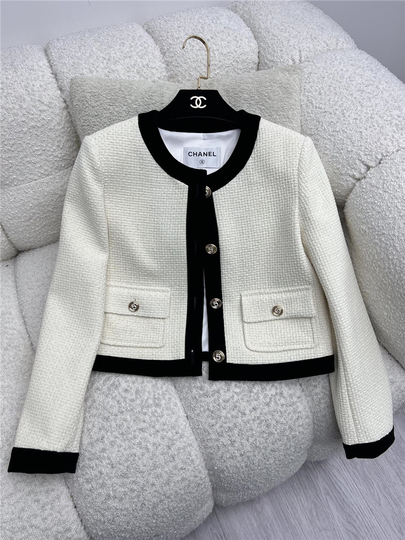 Ch**el contrasting crew neck woven jacket