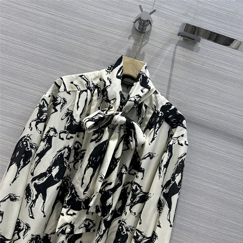 Balmain retro literary style abstract horse print silk shirt