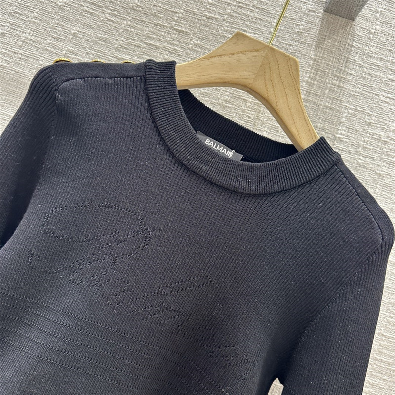 Balmain Navy Button Knitted Sweater