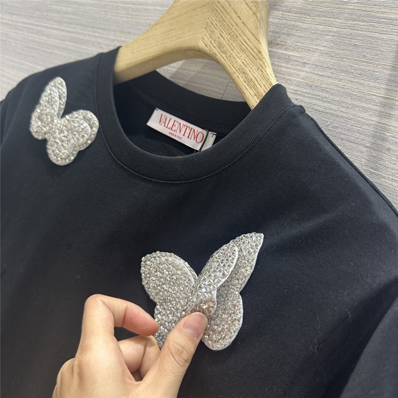 va1e*ntin0 crystal D1am0nd butterfly cotton t-shirt