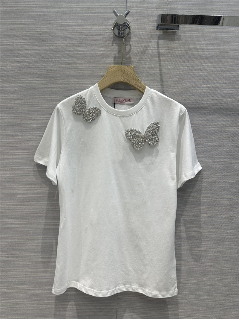 va1e*ntin0 crystal D1am0nd butterfly cotton t-shirt