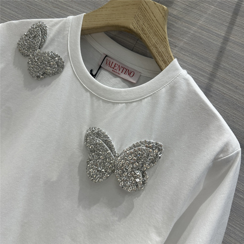 va1e*ntin0 crystal D1am0nd butterfly cotton t-shirt