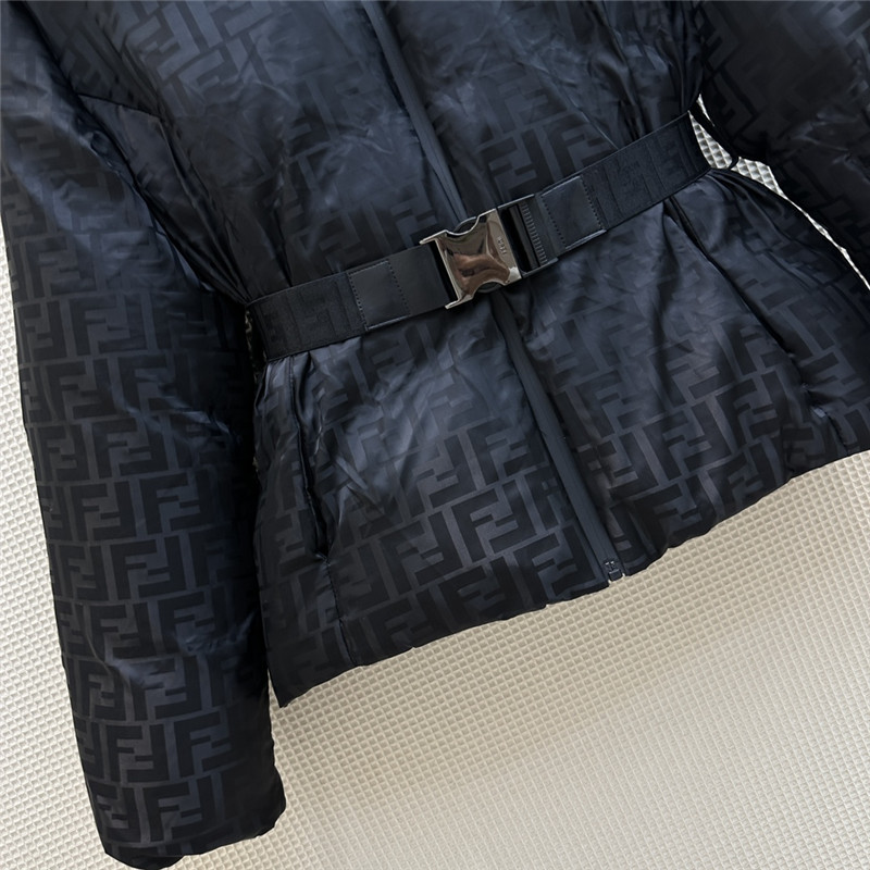 F**di ff jacquard fox fur collar hooded short down jacket