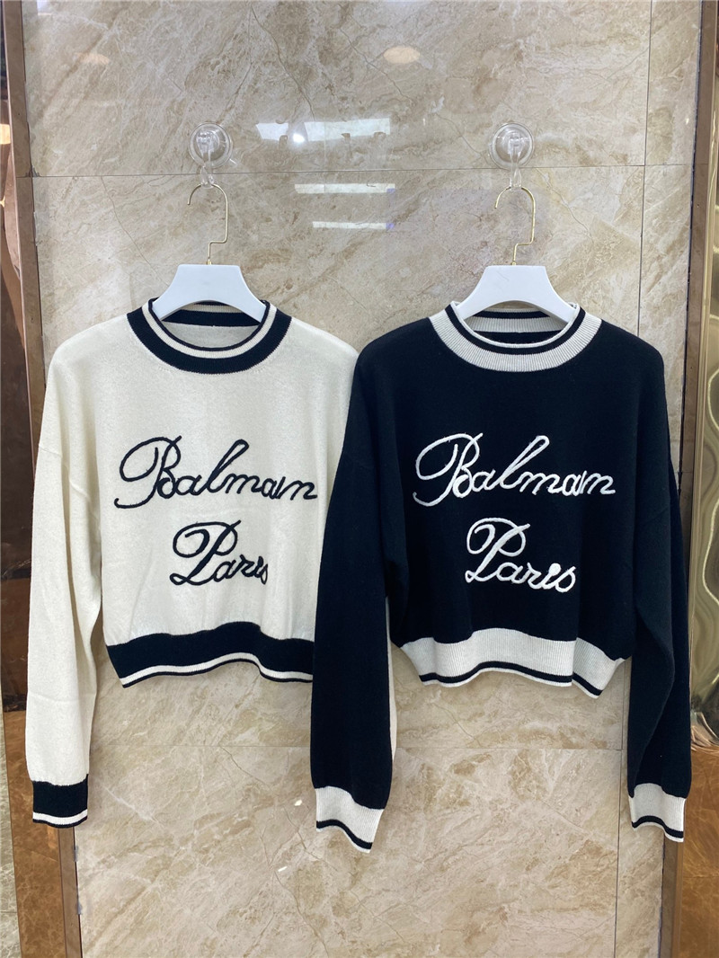 Balmain new letter embroidered cashmere top