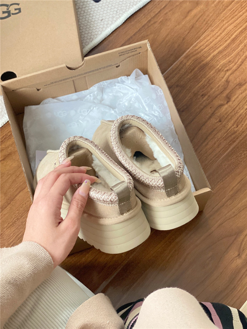 ugg thick-soled ethnic-style half-mug with wool lining