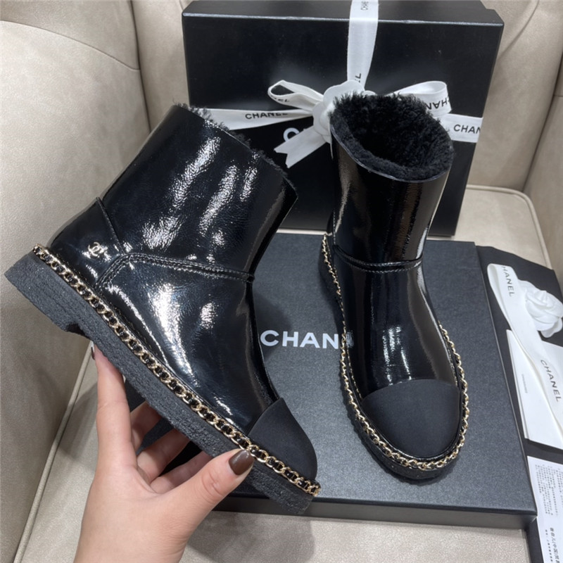 Ch**el patent leather shearling snow boots