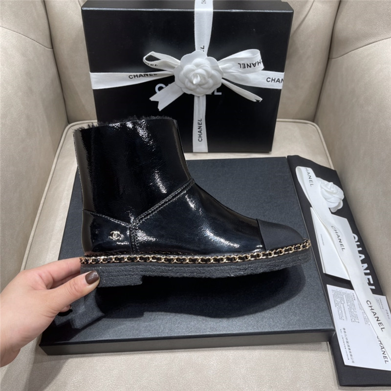 Ch**el patent leather shearling snow boots