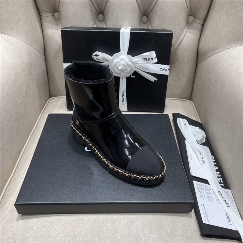 Ch**el patent leather shearling snow boots