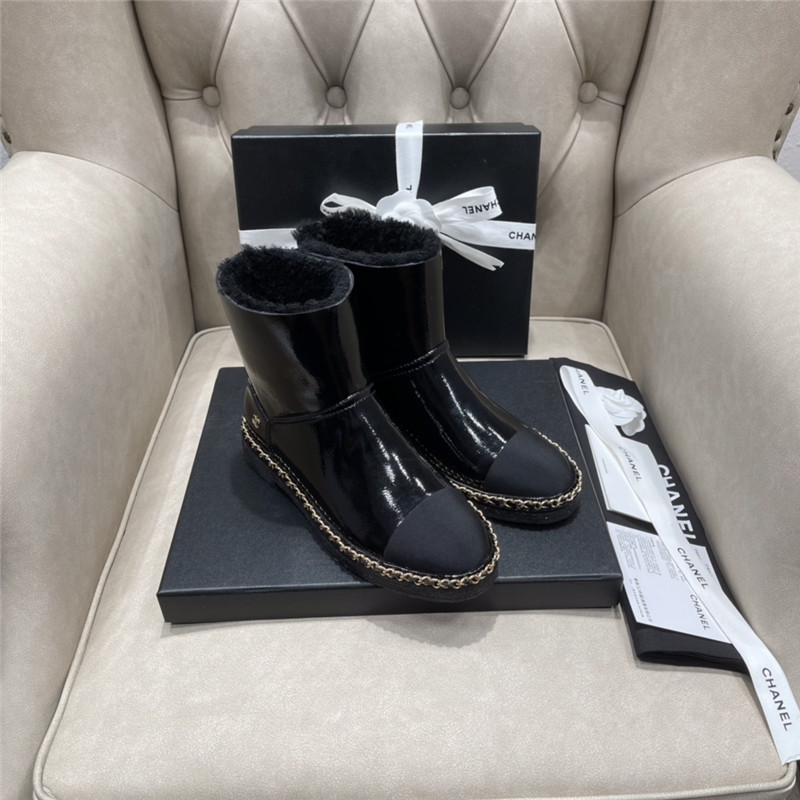 Ch**el patent leather shearling snow boots