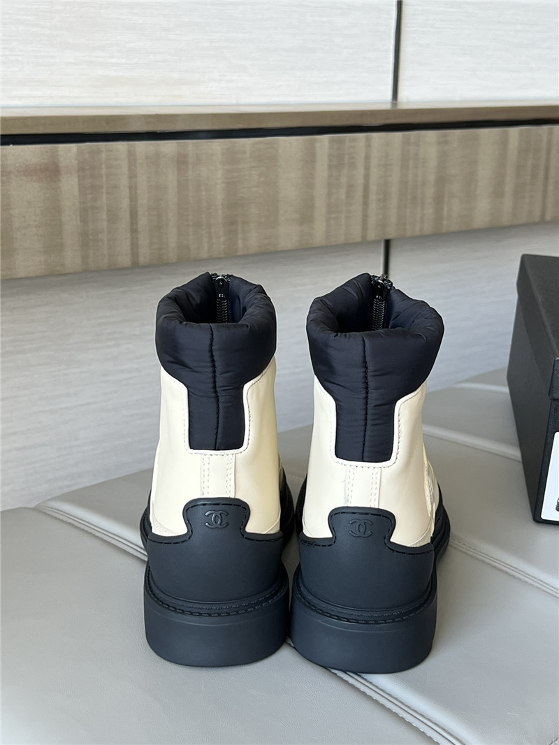Ch**el beige calfskin nylon ankle snow boots
