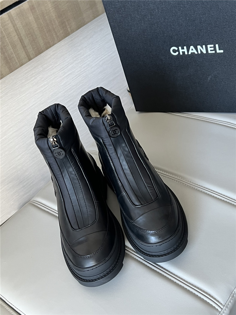 Ch**el calfskin nylon ankle snow boots