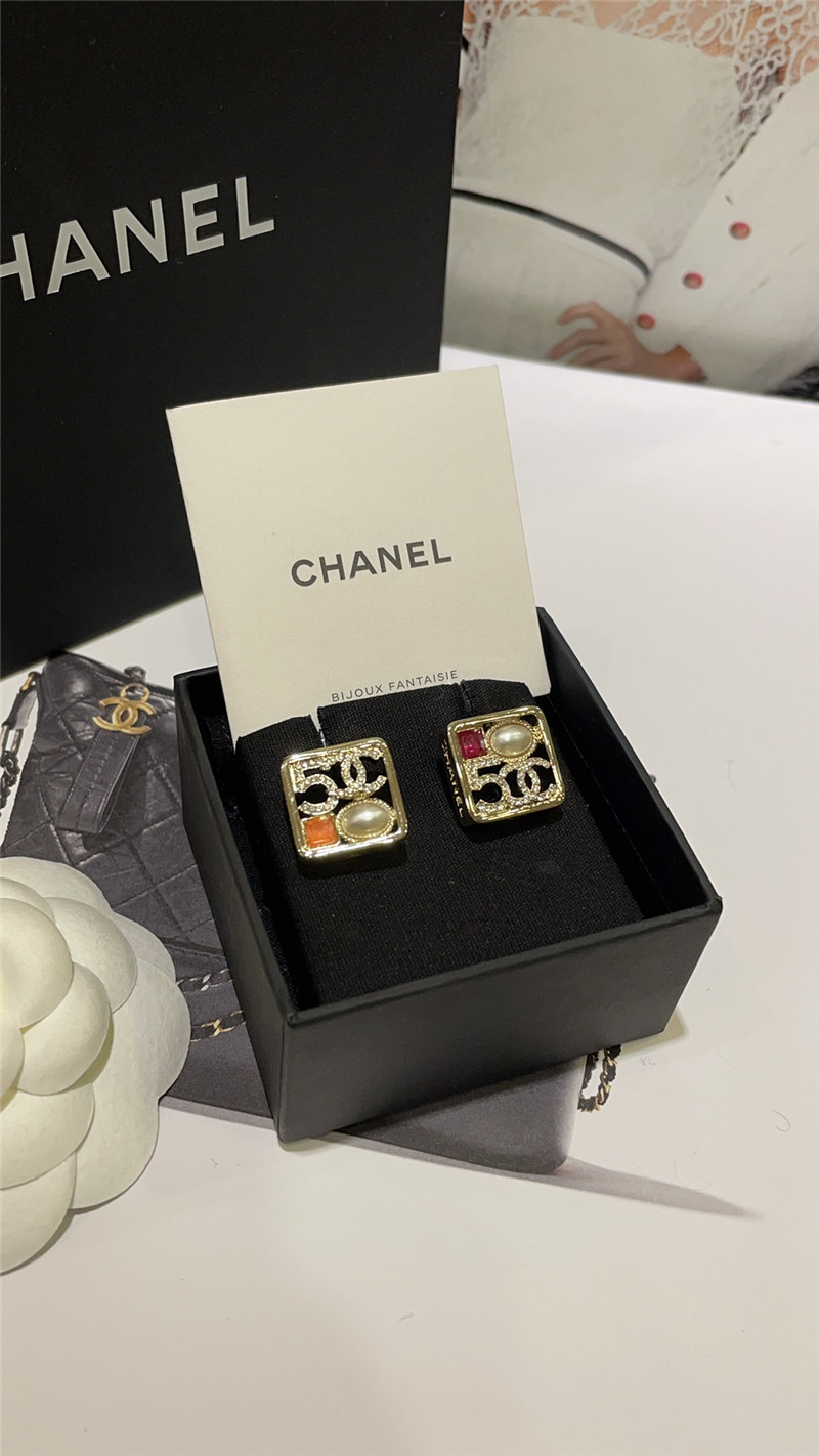 Ch**el hollow square gold stud earrings