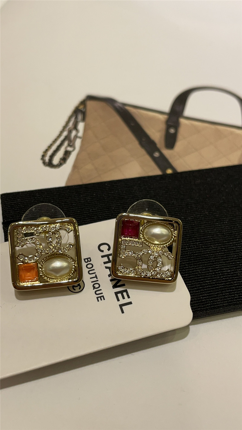 Ch**el hollow square gold stud earrings