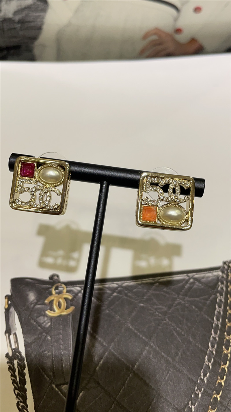 Ch**el hollow square gold stud earrings