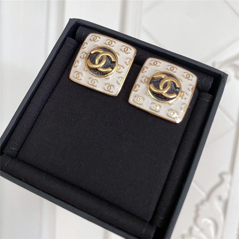 Ch**el white enamel Ch**el stud earrings