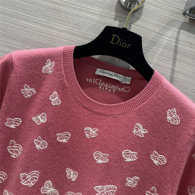 D10r pink embroidered short-sleeved sweater