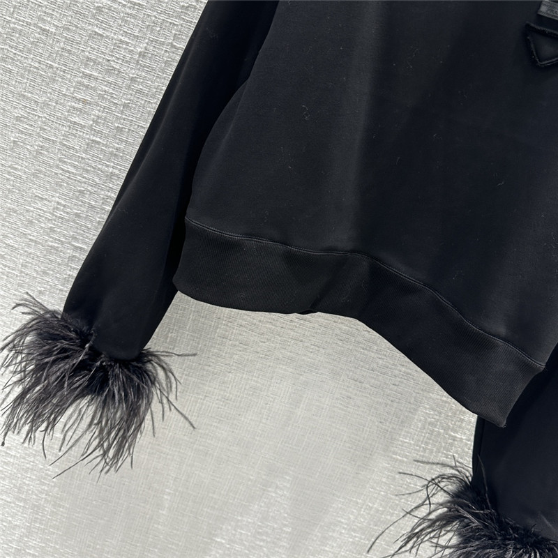 Pra*a ostrich feather cuffs sweatshirt