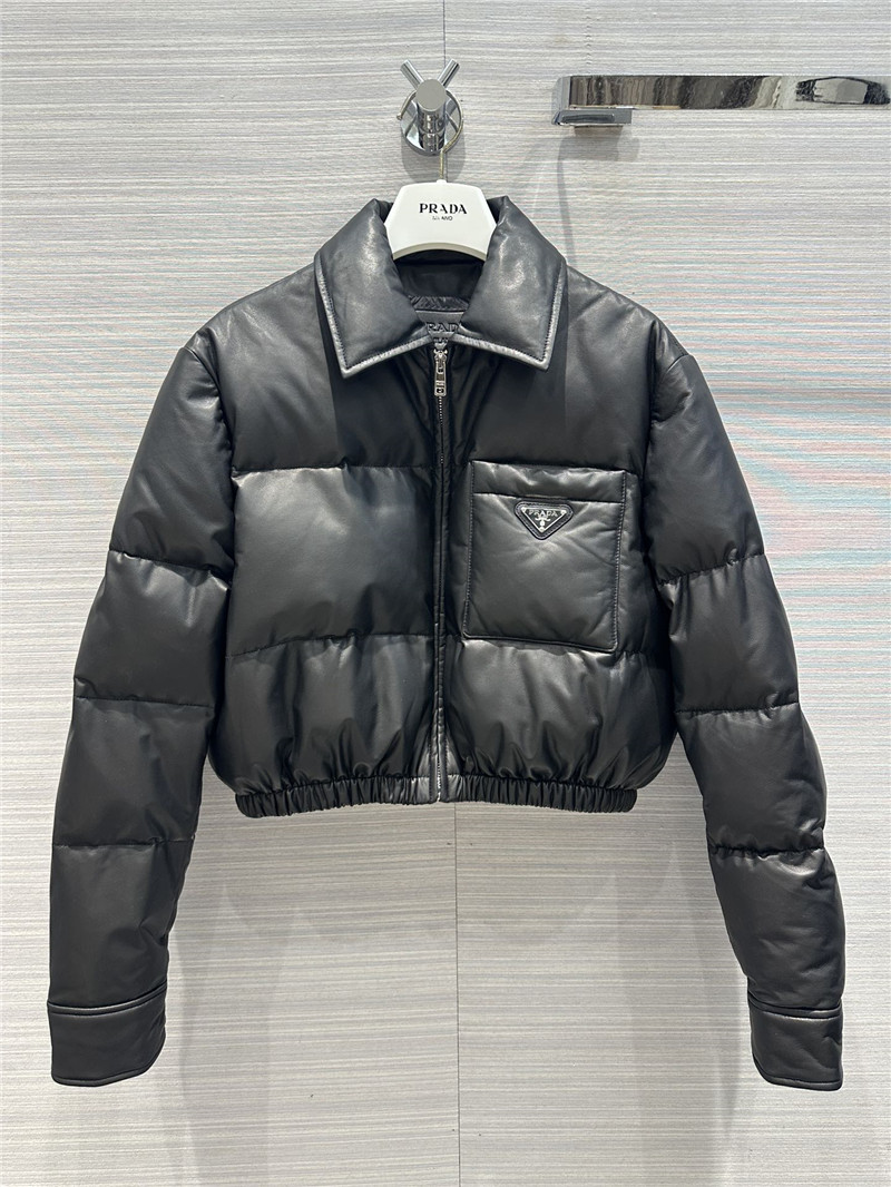 Pra*a lambskin quilted genuine leather down jacket
