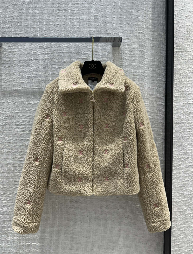 Ch**el teddy lambskin zippered jacket
