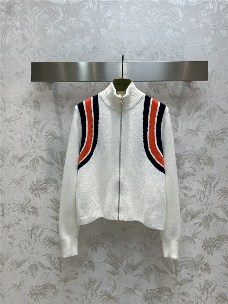Gvc*1 stand collar knitted colorblock zip cardigan jacket