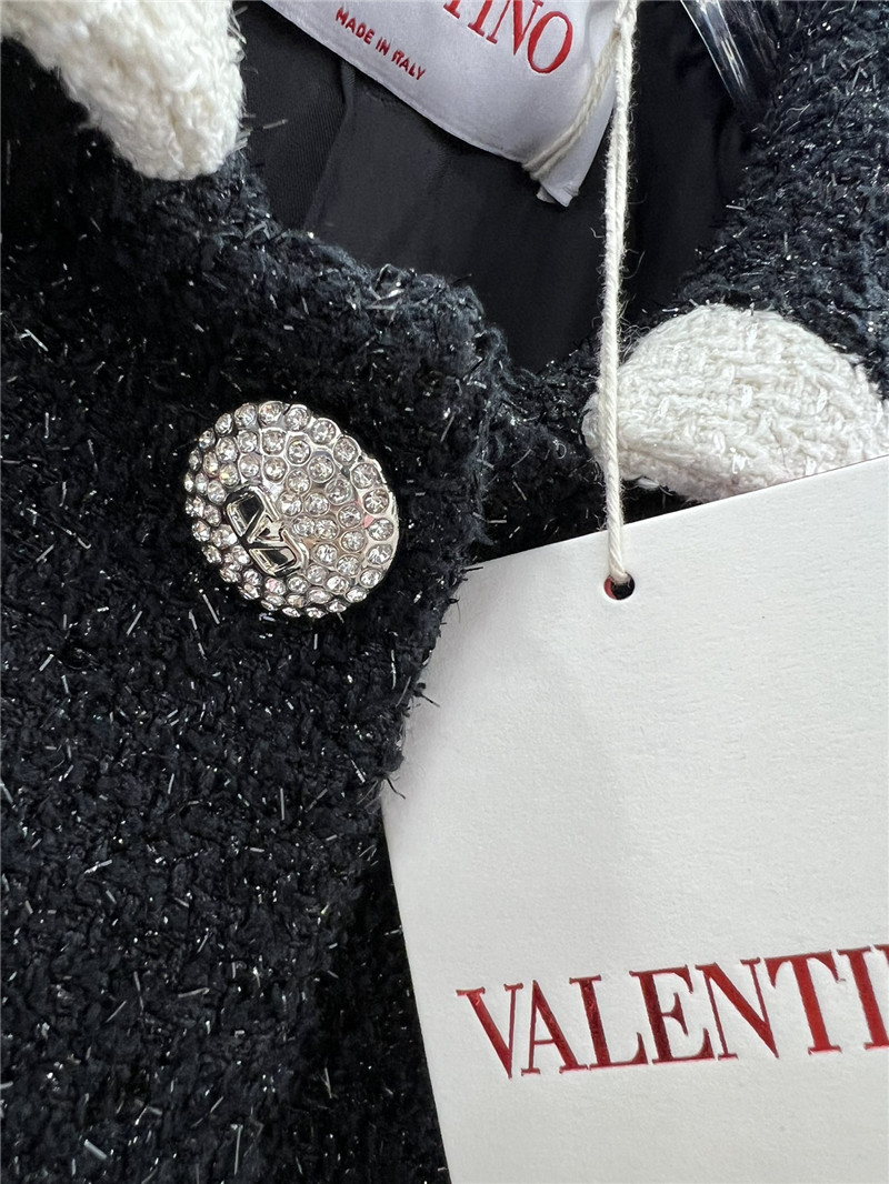 Va1e*ntin0 black tweed contrast-trim collared blazer