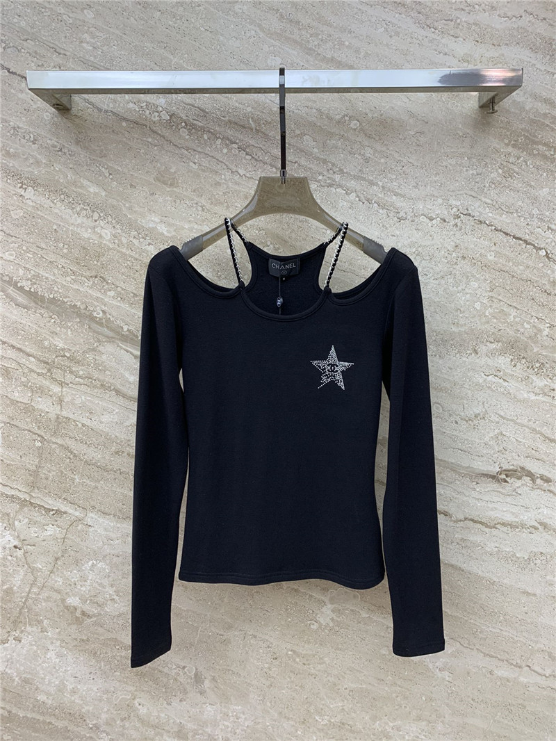 Ch**el off-shoulder long-sleeved bottoming t-shirt